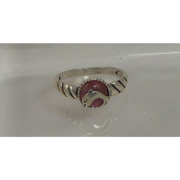 925 Sterling Silver Pink Cat's Eye Dolphin Ring NOS Size 9 Vintage Chrysoberyl - Picture 2 of 9